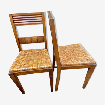 Paire de chaises bistrot bois et rotin