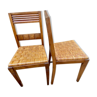 Pair of wooden and rattan bistro chairs