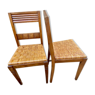Paire de chaises bistrot bois et rotin