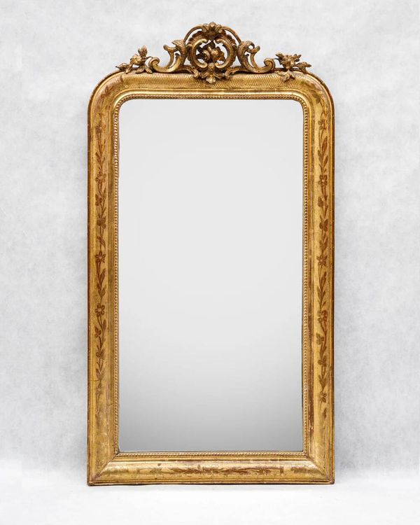 Miroir Louis Philippe avec crête ornée de roses, XIXe siècle
