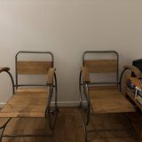 Wooden and metal armchairs