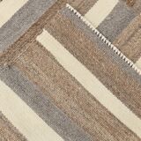 Contemporary Brown & Beige Striped Motifs Vintage Kilim Rug, 226x306Cm