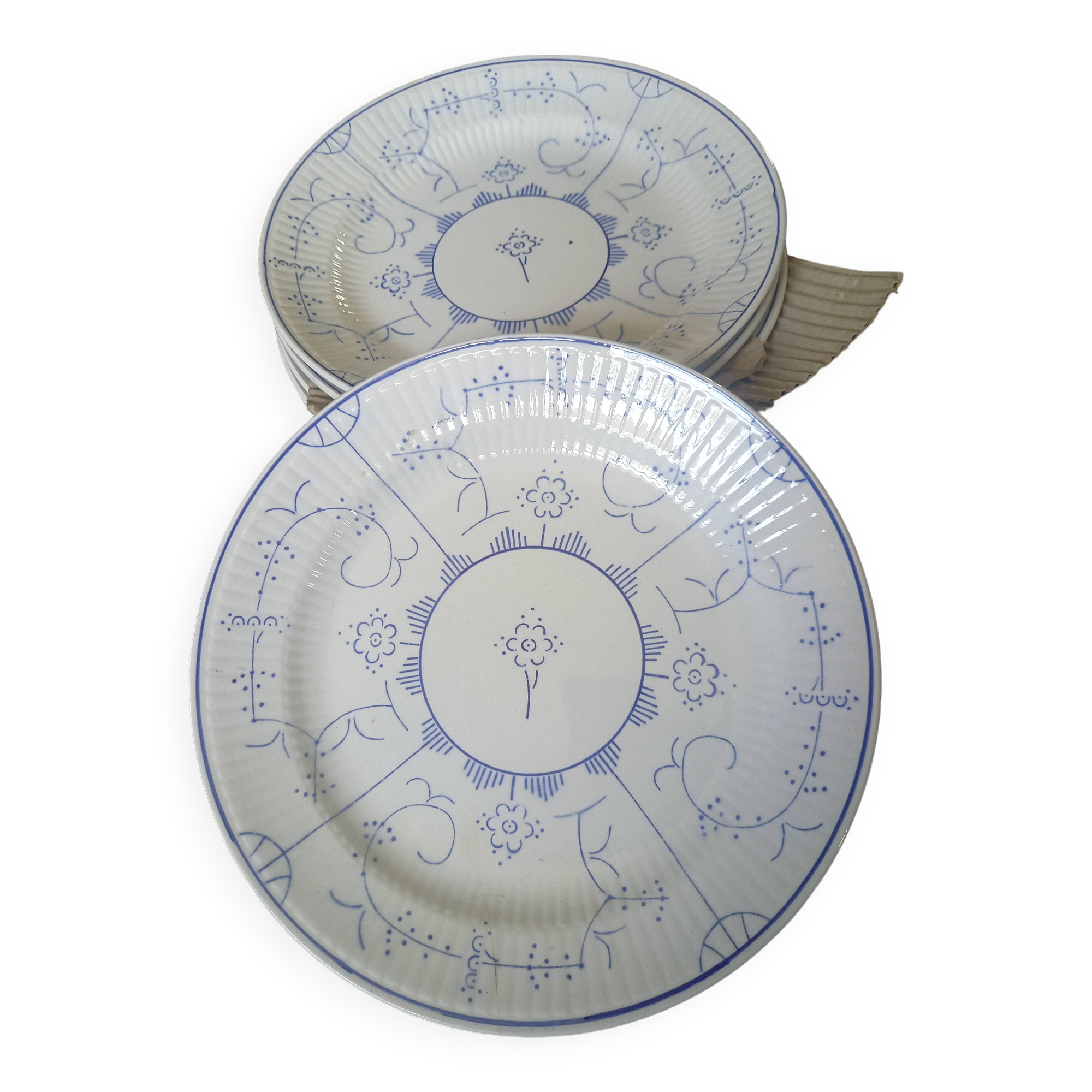 Lot 6 flat plates Boch Frères Keramis vintage earthenware
