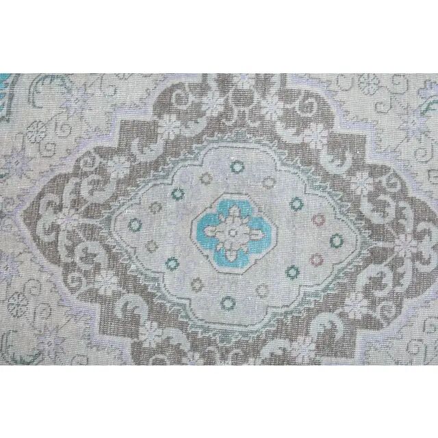 1960s Vintage Persian Handmade Wool Cotton Turquoise Area Rug 293x378