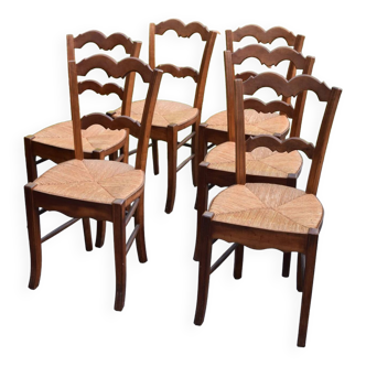 6 Cherry wood chairs with straw seats