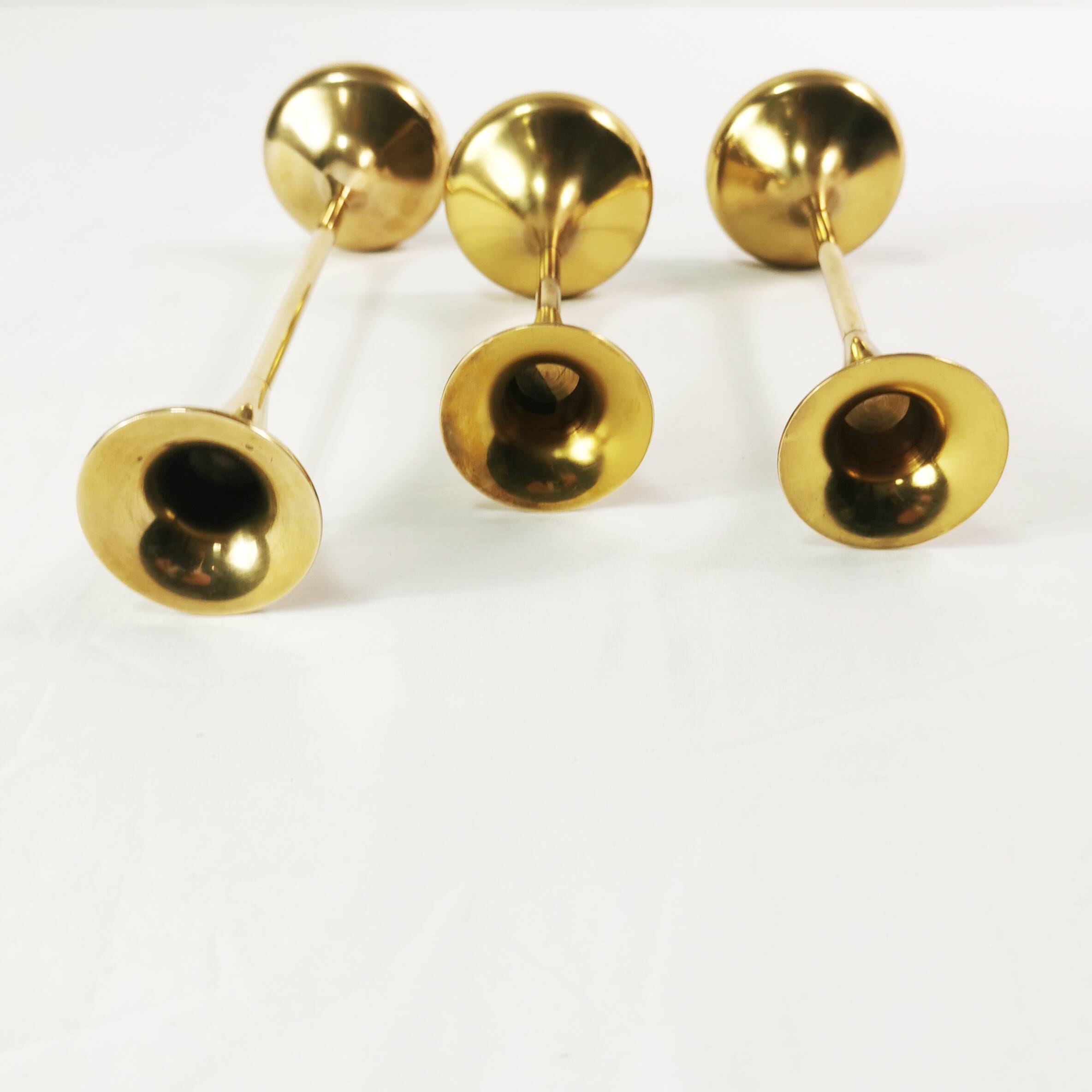 Set of modernist brass candlesticks, Denmark, 1960s.
