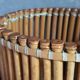 Pot cover basket Art-popular bamboo and scoubidou 50s