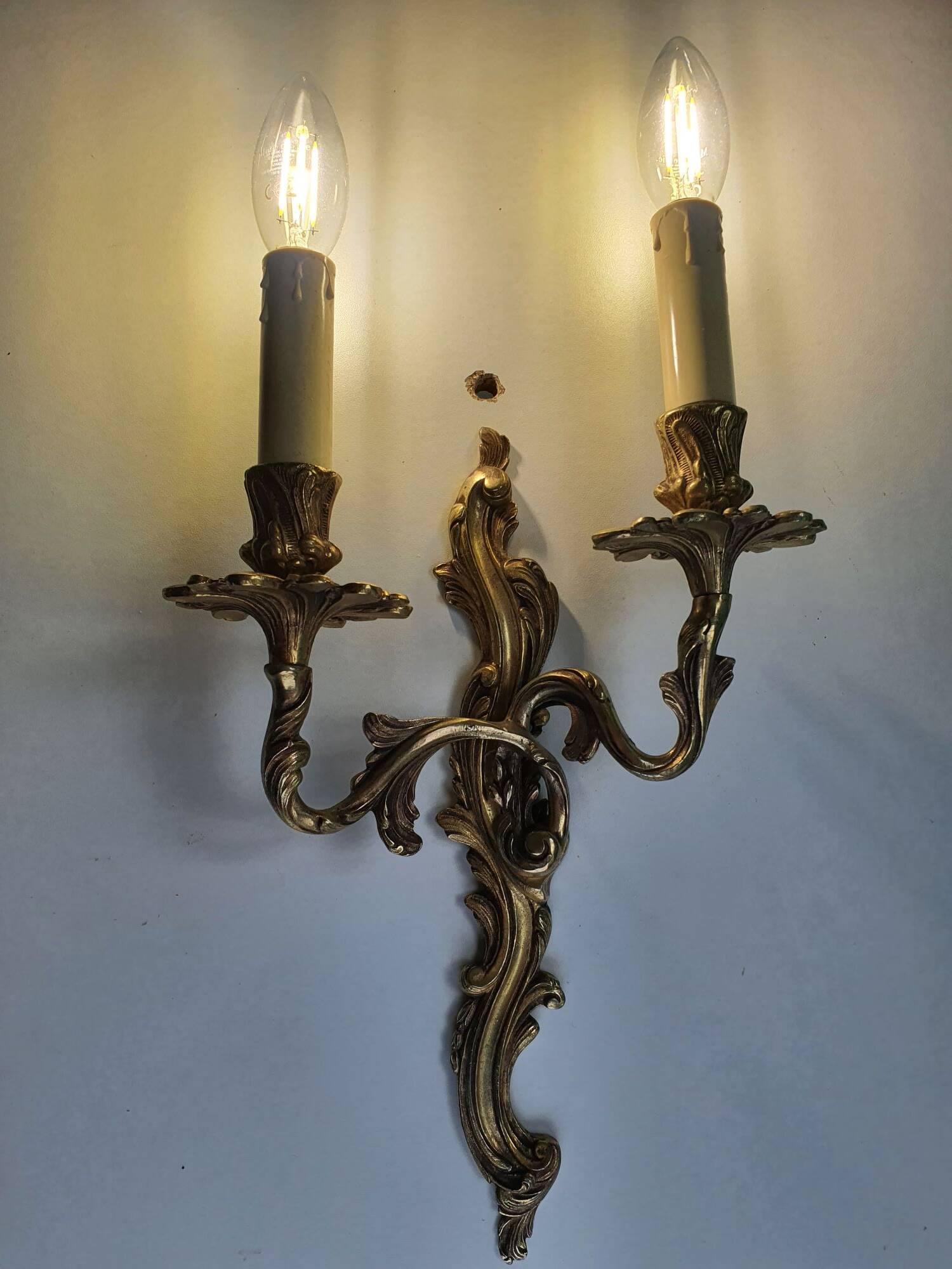 Pair of large antique candlestick wall sconces