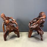 Large olive tree root chair set, 1960s