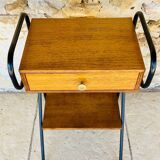 Vintage oak bedside table with black metal legs circa 50s/60s