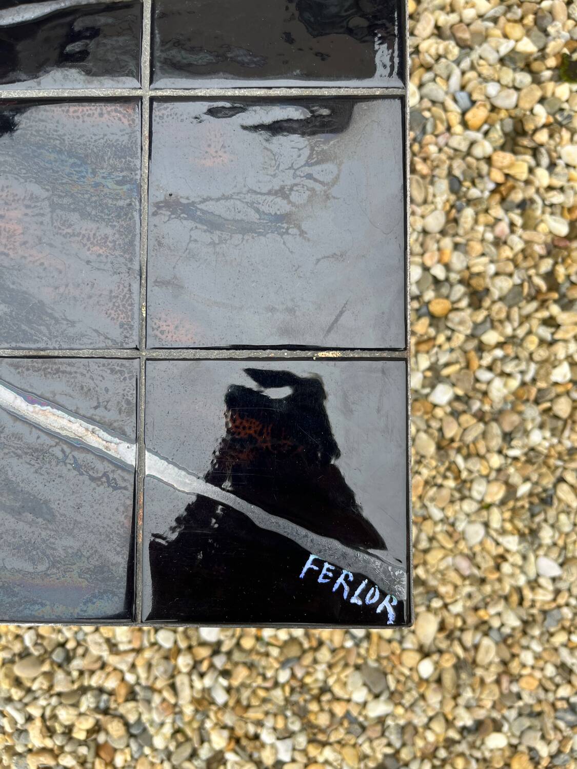 Coffee table in wrought iron and earthenware tiles by Ferlor