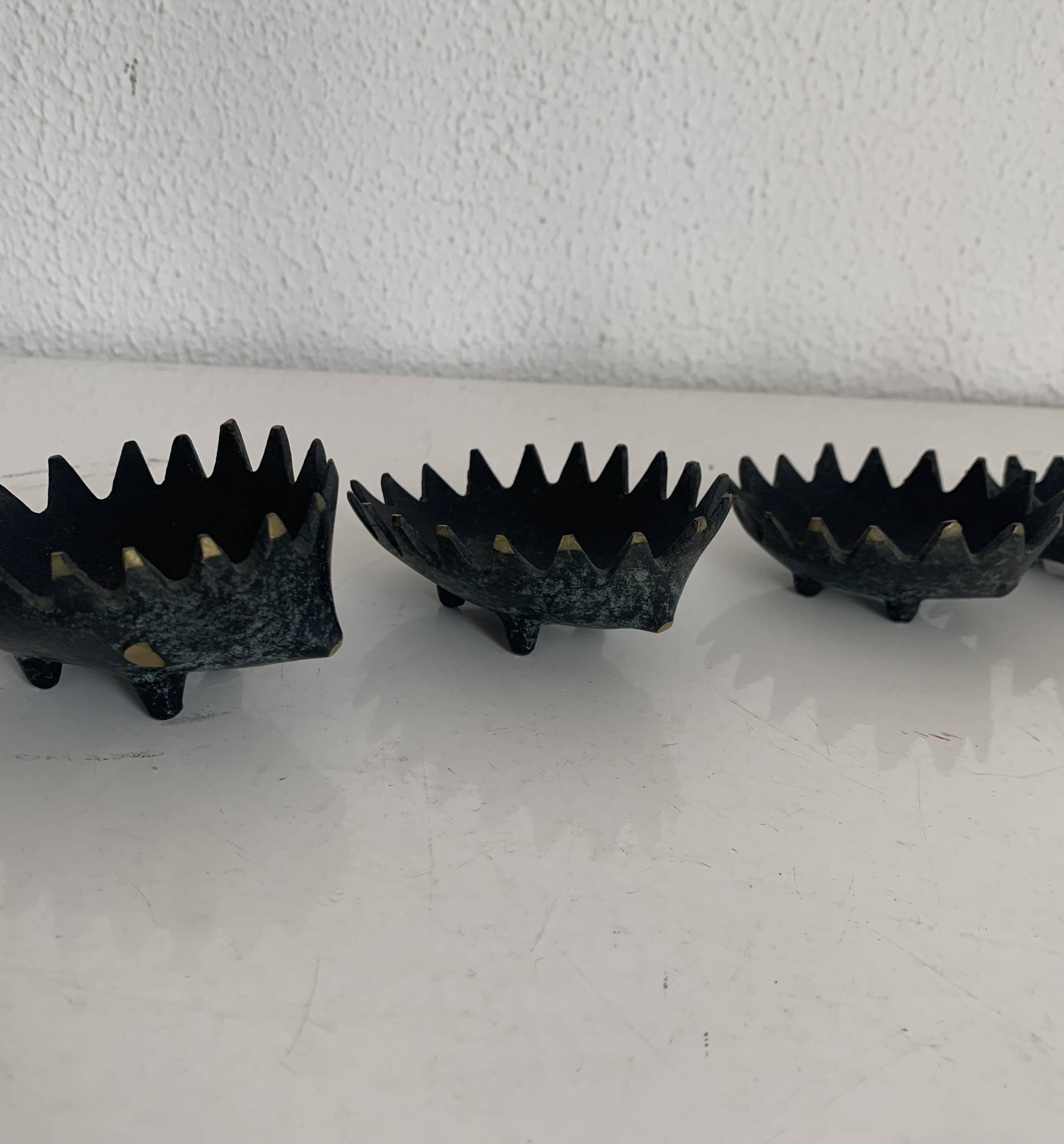 Vintage 1950 hedgehog ashtrays by Walter Bosse for Hertha Baller