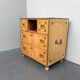 Antique campaign chest / ship’s chest, England, 1940s. Mahogany with a distinctive grain, brass inlays and hardware.