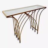 Consolle in ferro dorato con piano in specchio – Italia, anni '80