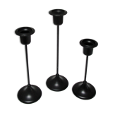 Three Scandinavian black lacquered metal candle holders