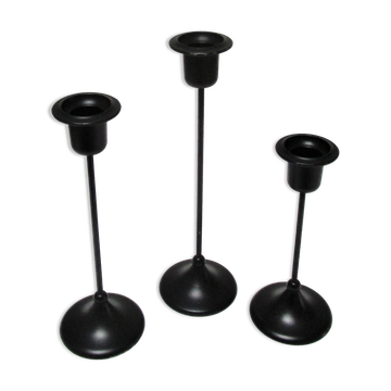 Trois bougeoirs métal laqué noir scandinaves
