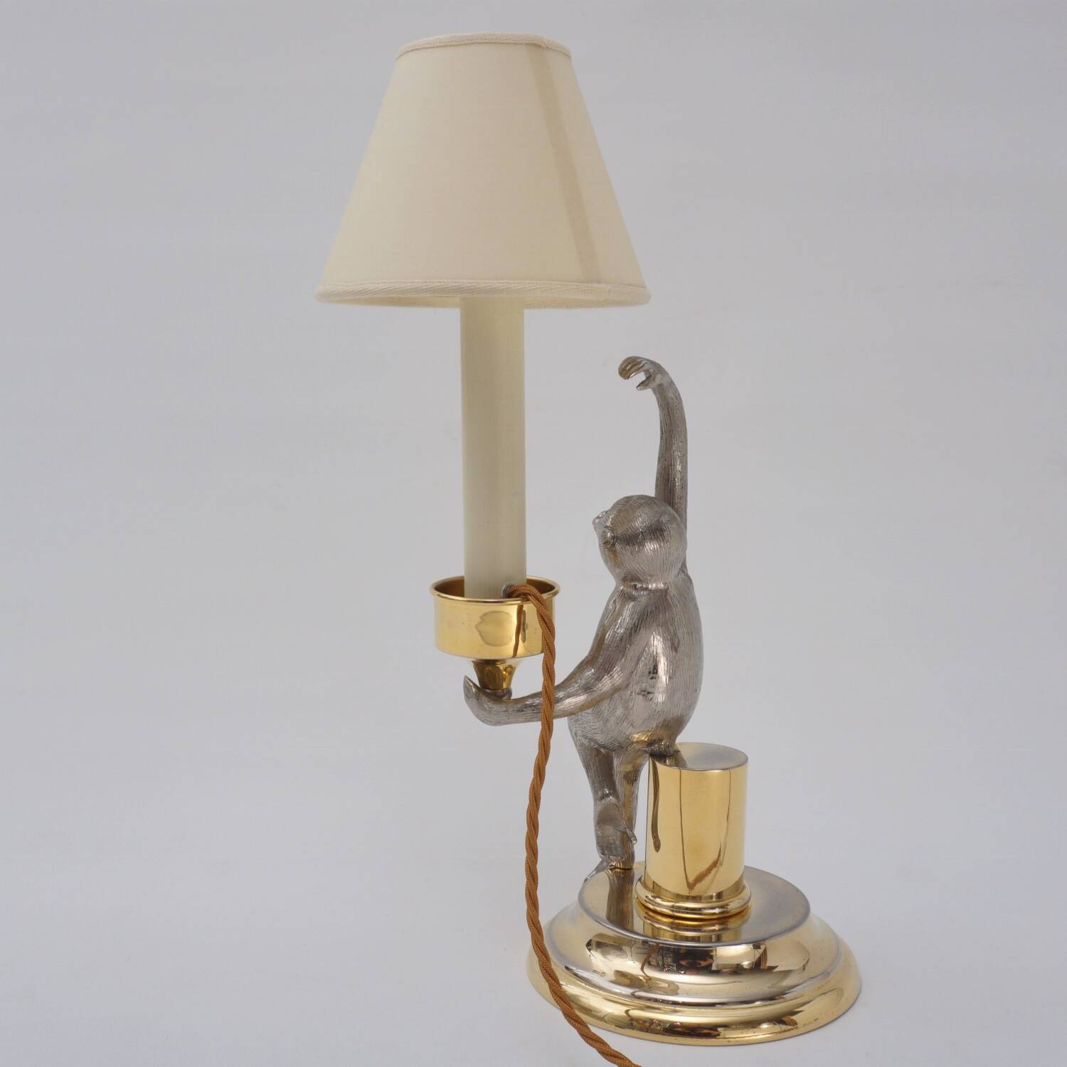 Hauy Pouigo Monkey candlestick table lamp silver plated bronze 1970's Italy