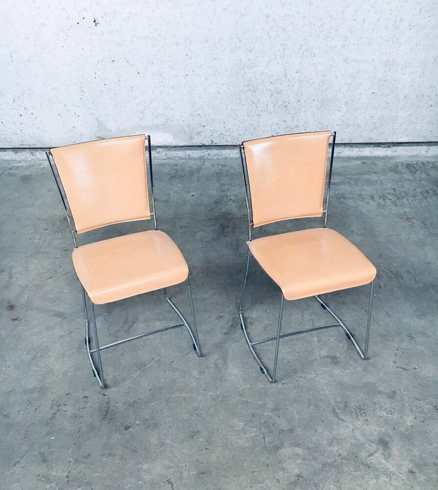 Set of Postmodern Italian Design Leather Dining Chairs by Segis, 1990s