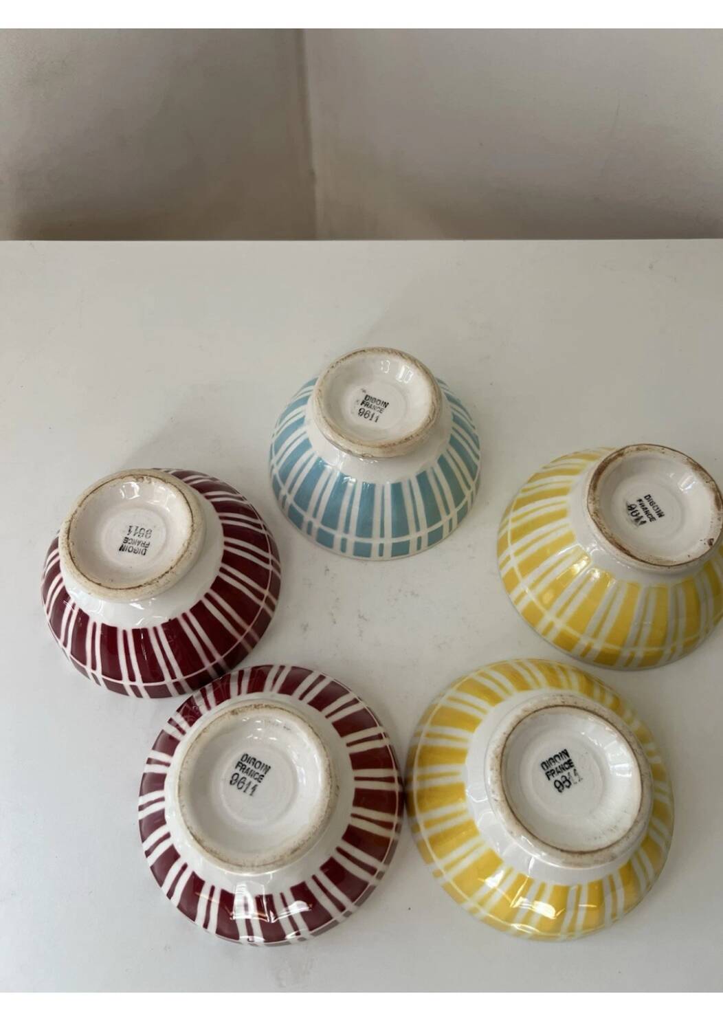 Set of 5 small striped bowls by Digoin France