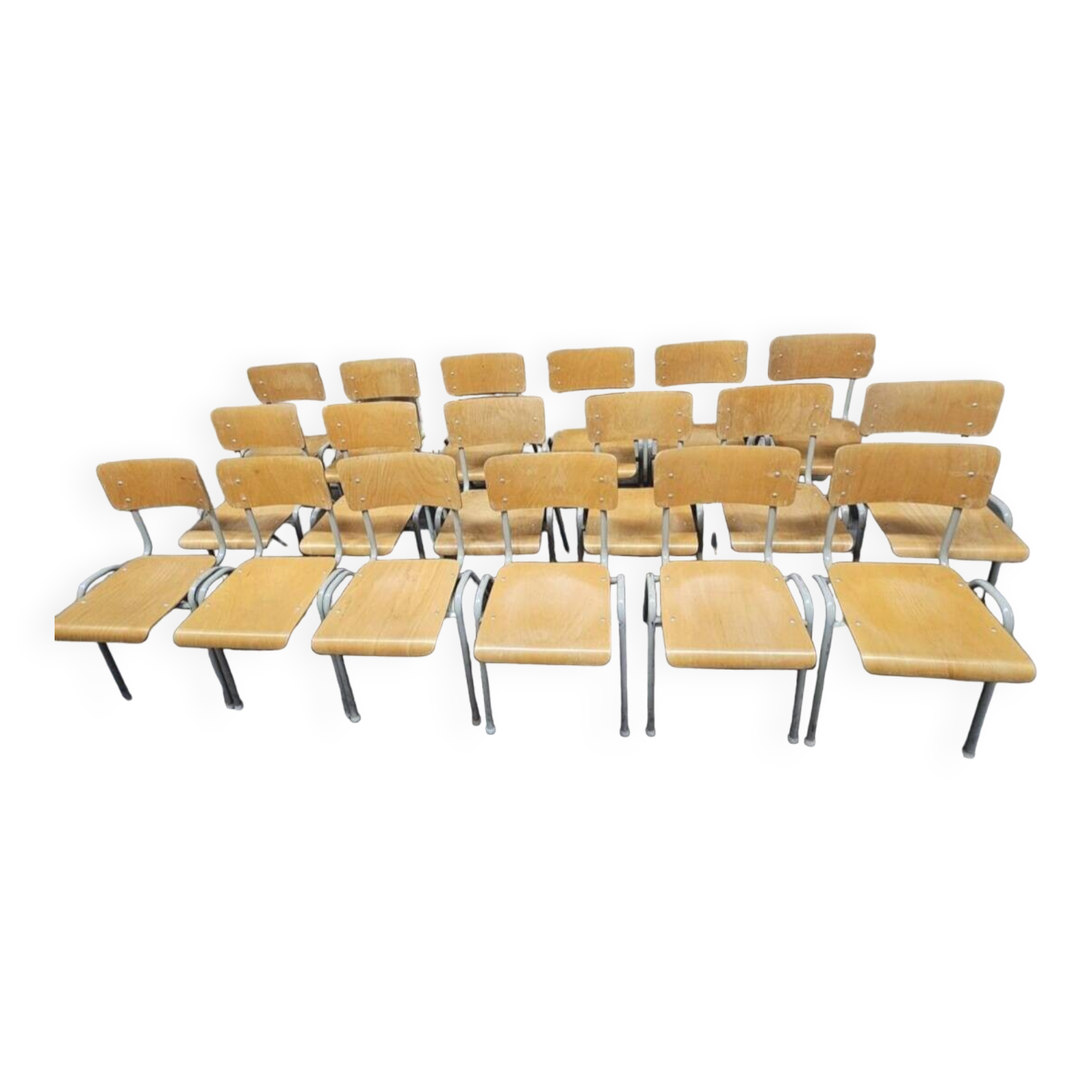 Lot of 18 vintage stackable bistro chairs from the 1970s