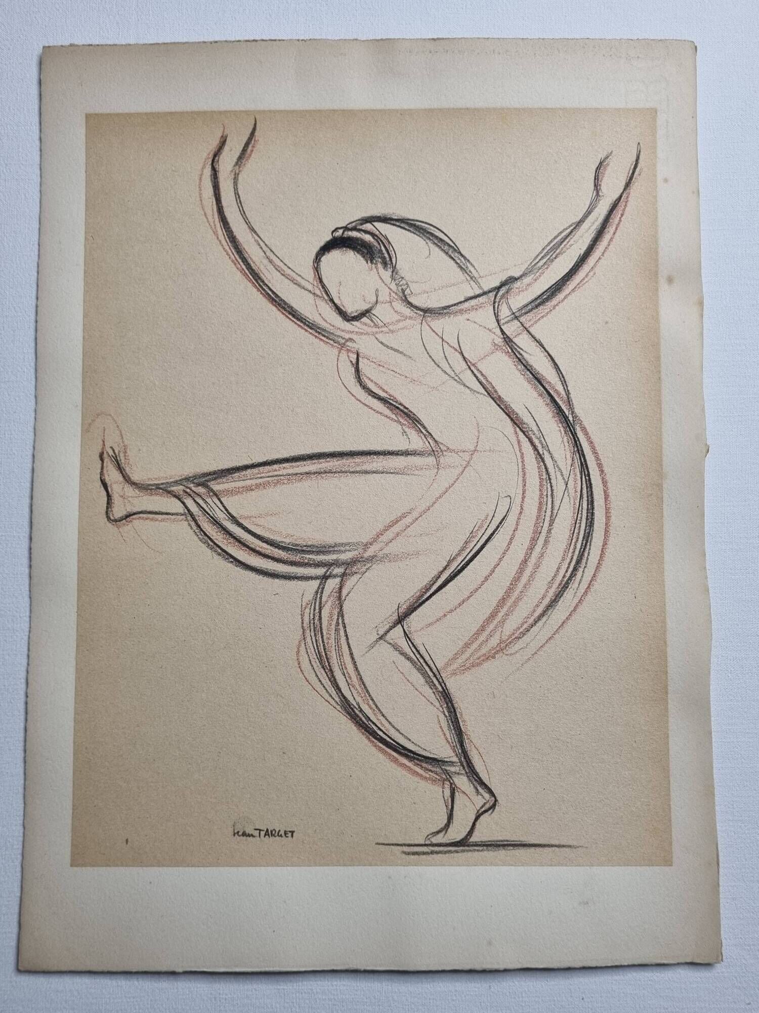 Two-tone oriental dancer, original pastel signed by Jean Target, 1950s, 28 x 38 cm