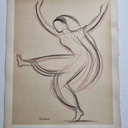Danseuse orientale en bichromie, pastel original signé de Jean Target, années 50, 28 x 38 cm
