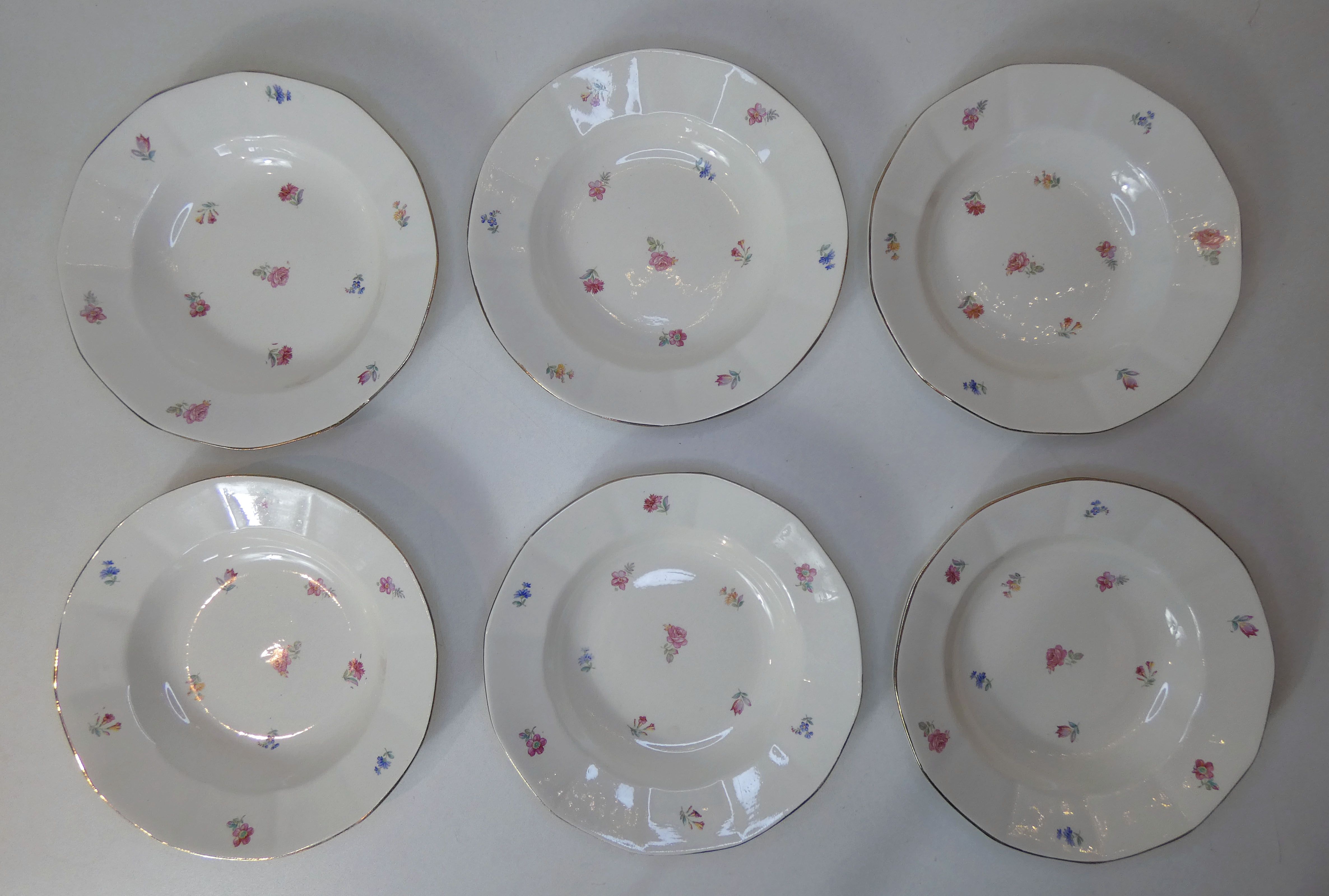 Sarreguemines 6 hollow plates decoration flowers and vintage gold