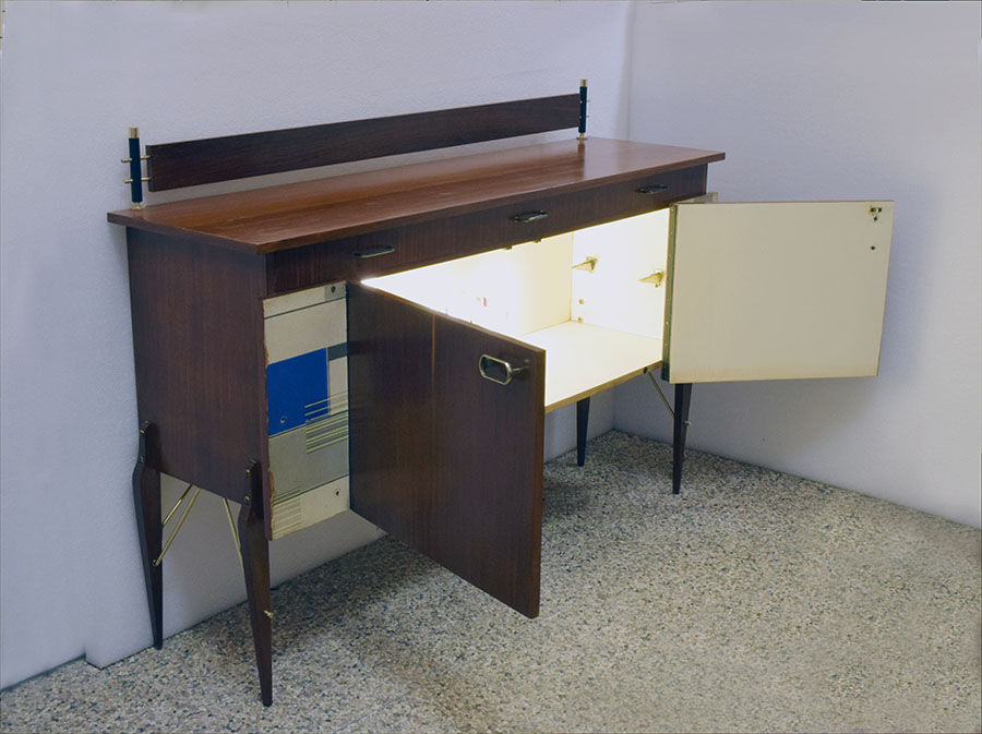 Mid-century decorated sideboard with internal lighting by Società Italiana Compensati Curvati