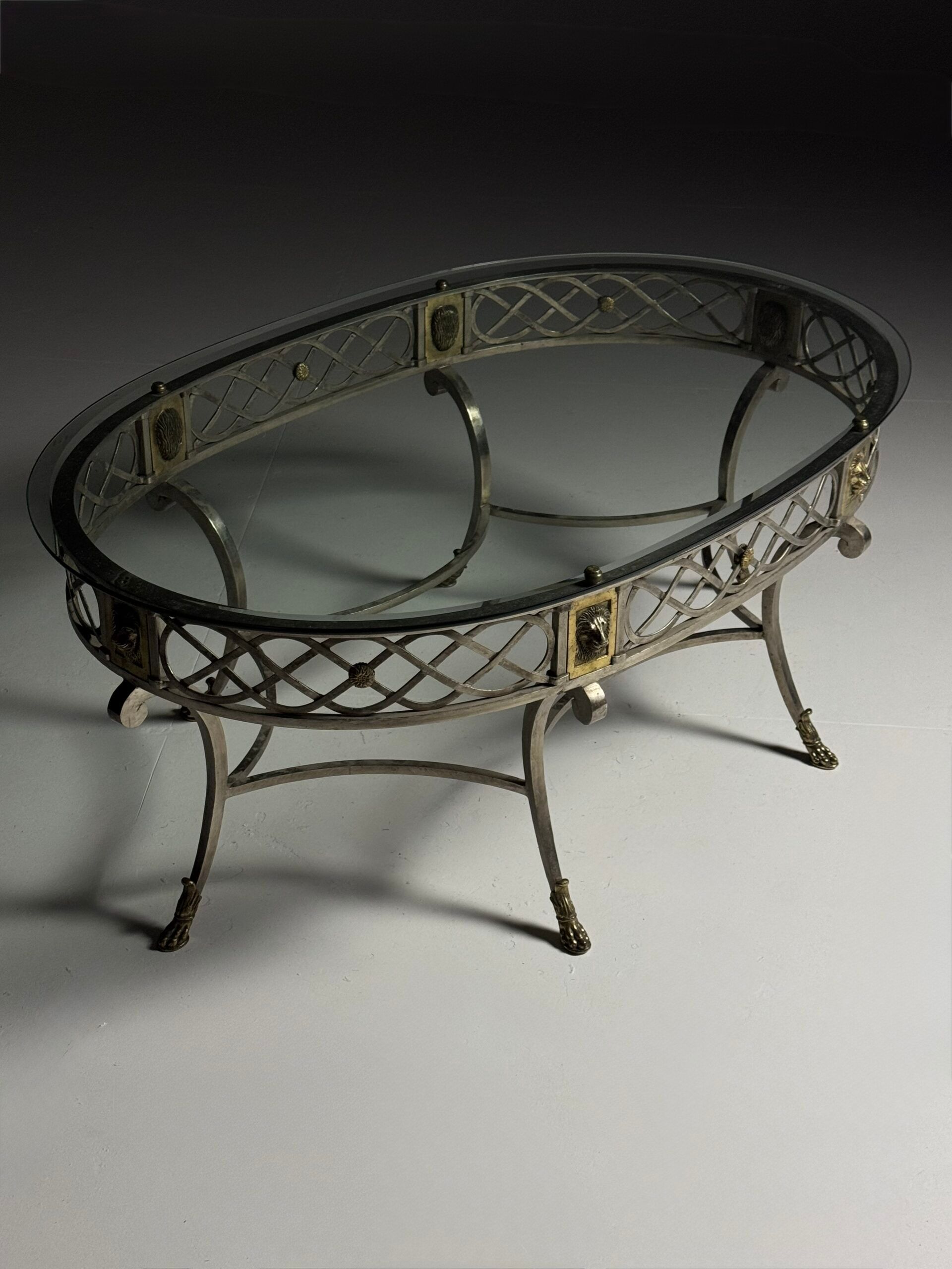 Empire style coffee table metal with glass top