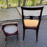 6 dining chairs made of solid mahogany in Regency style with yellow fabric.