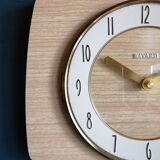 Vintage clock formica silent rectangular wall clock "bayard beige wood"