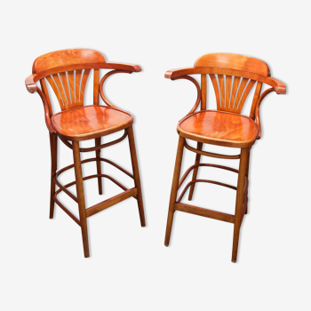 Pair of stools bar 1990 curved wood
