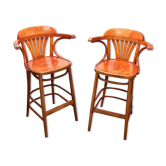 Pair of stools bar 1990 curved wood