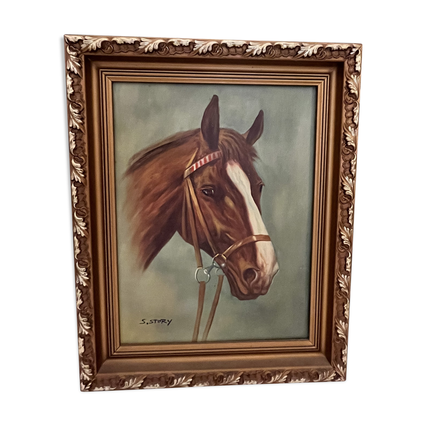 Oil on canvas, alezan horse head