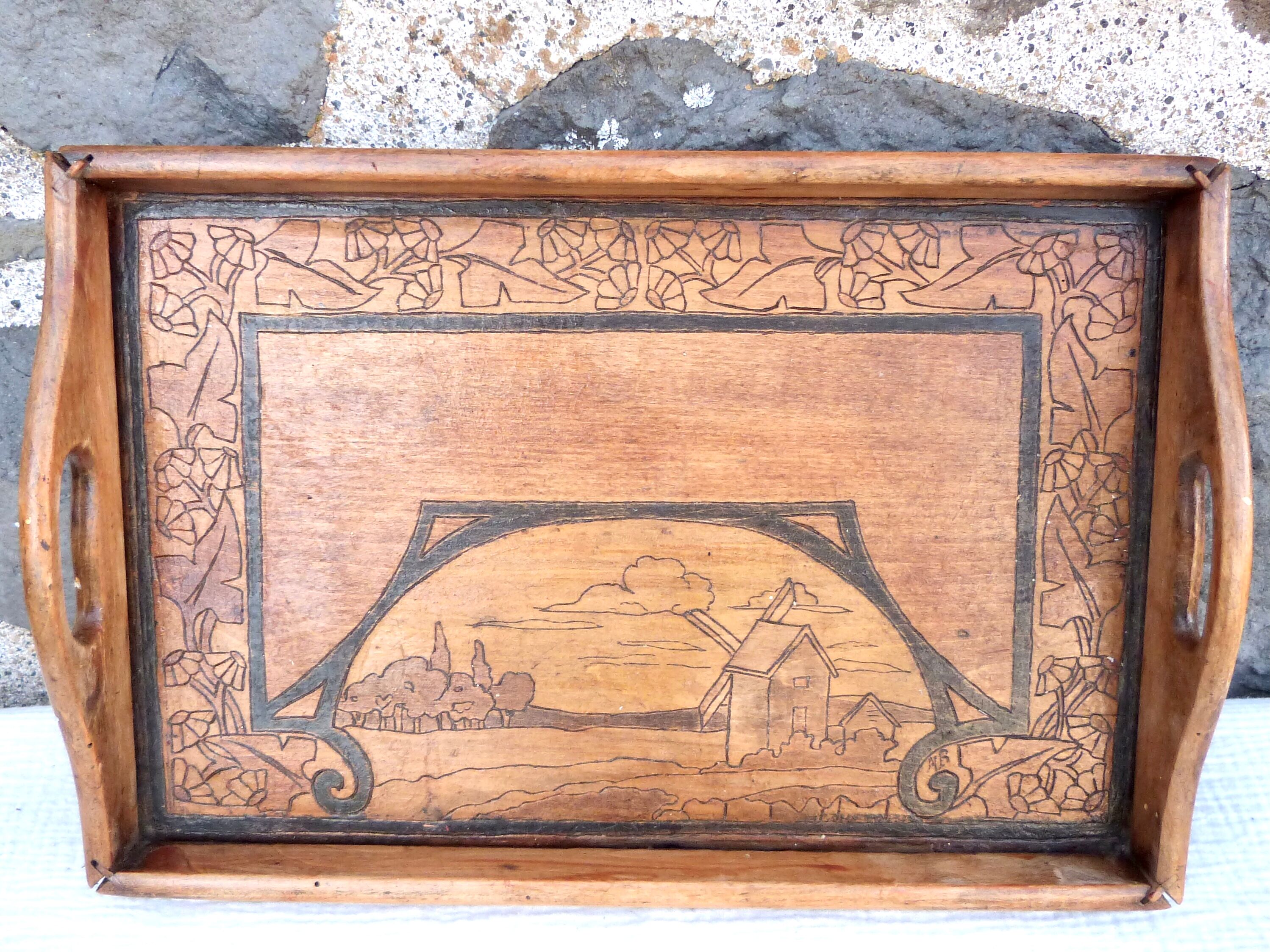 Art Nouveau marquetry tray