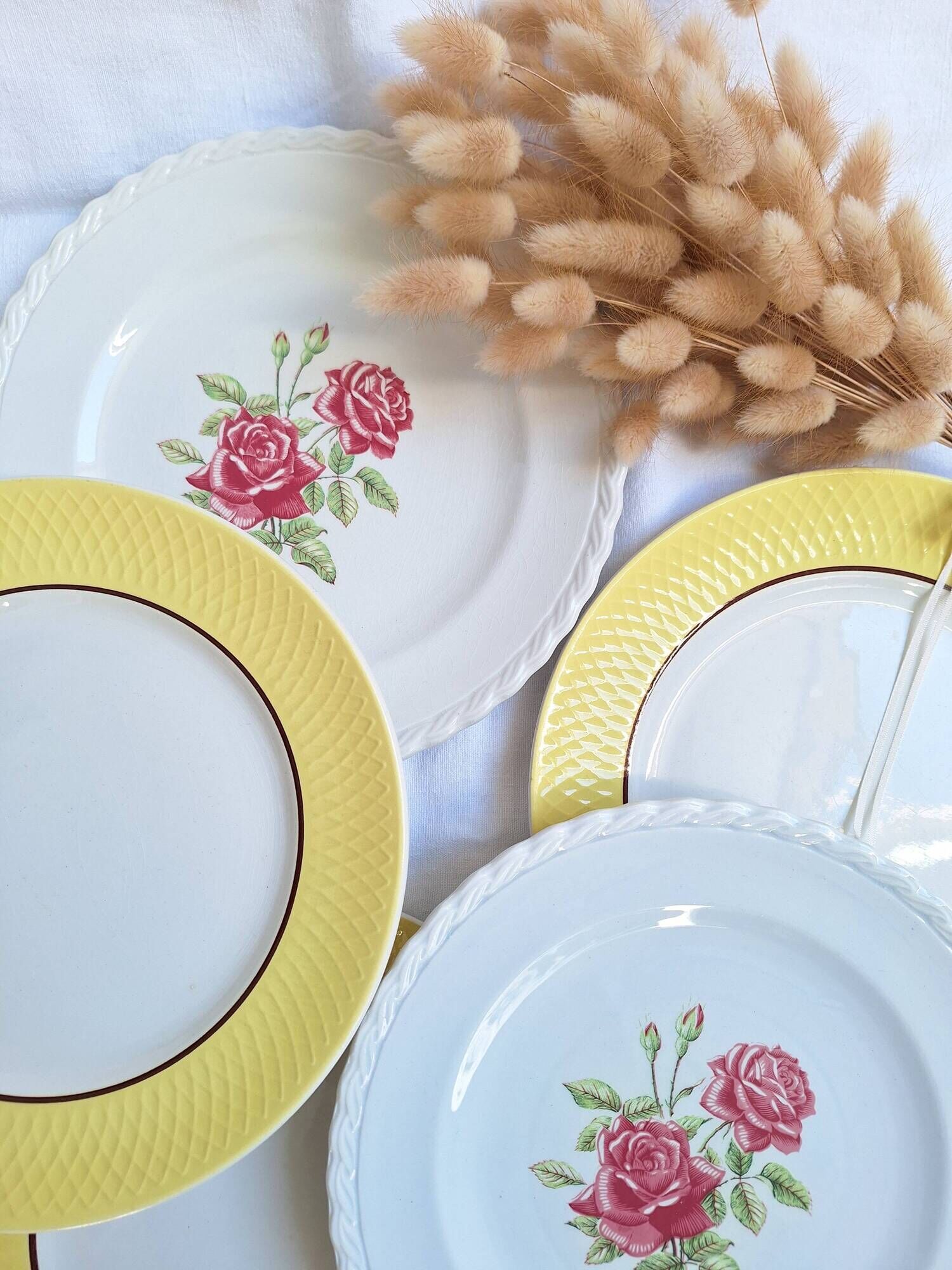 Vintage yellow and pink dinner plates