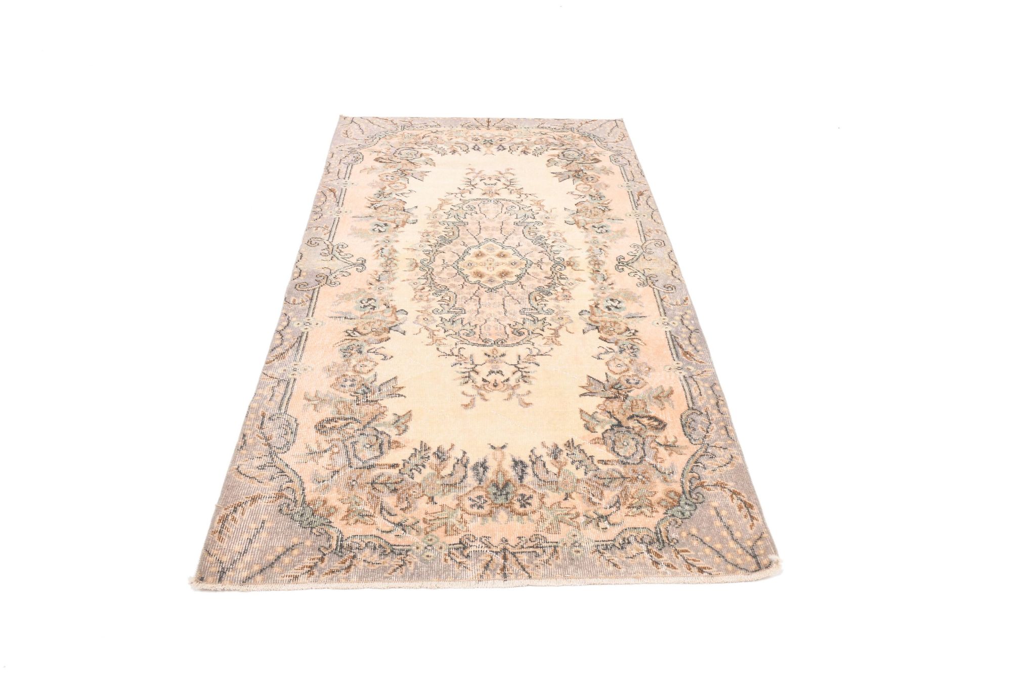 3x7 Cream & Brown Oriental Vintage Rug, 108x207Cm