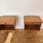 Pair of Vintage Mid-Century Nightstands in Walnut & Brass - 8 Bell Feet -
