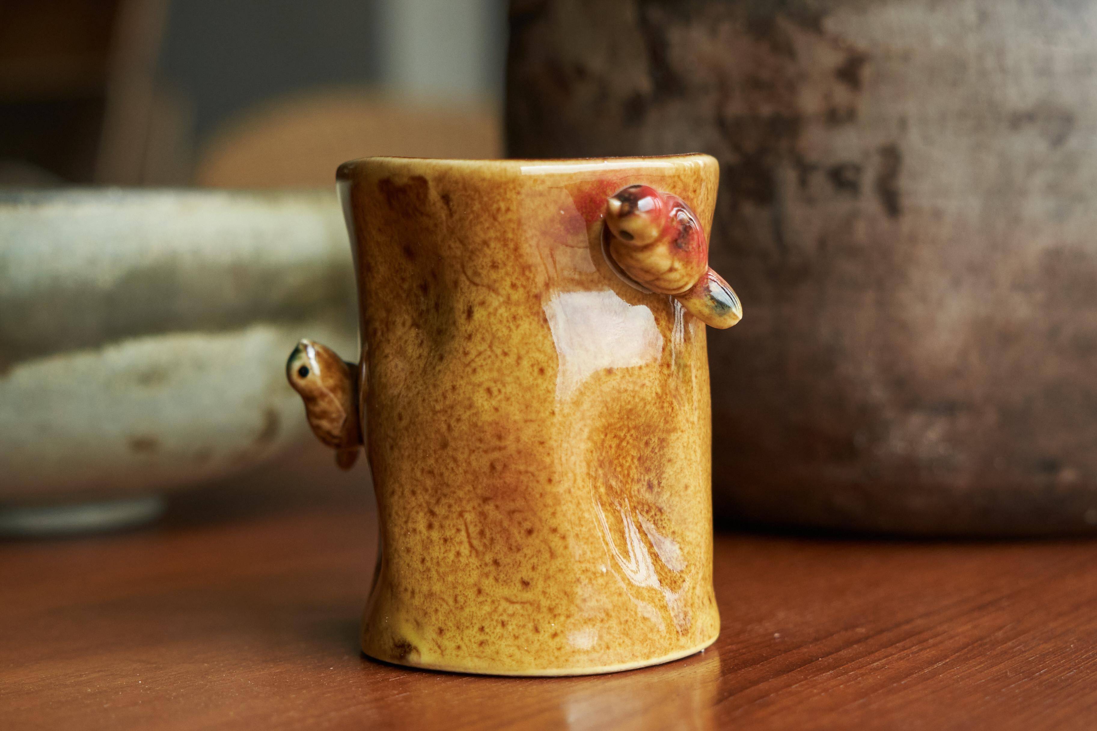 Studio pottery vase with birds, 1960s.