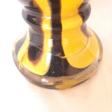Vase en verre soufflé des années 60, jaune vif et noir
