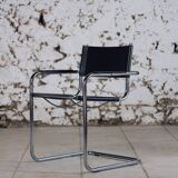 Cantilever armchair in chromed metal and black leather, 1970