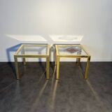 Pair of coffee tables, side table, glass and brass 60x60cm Italy 1960