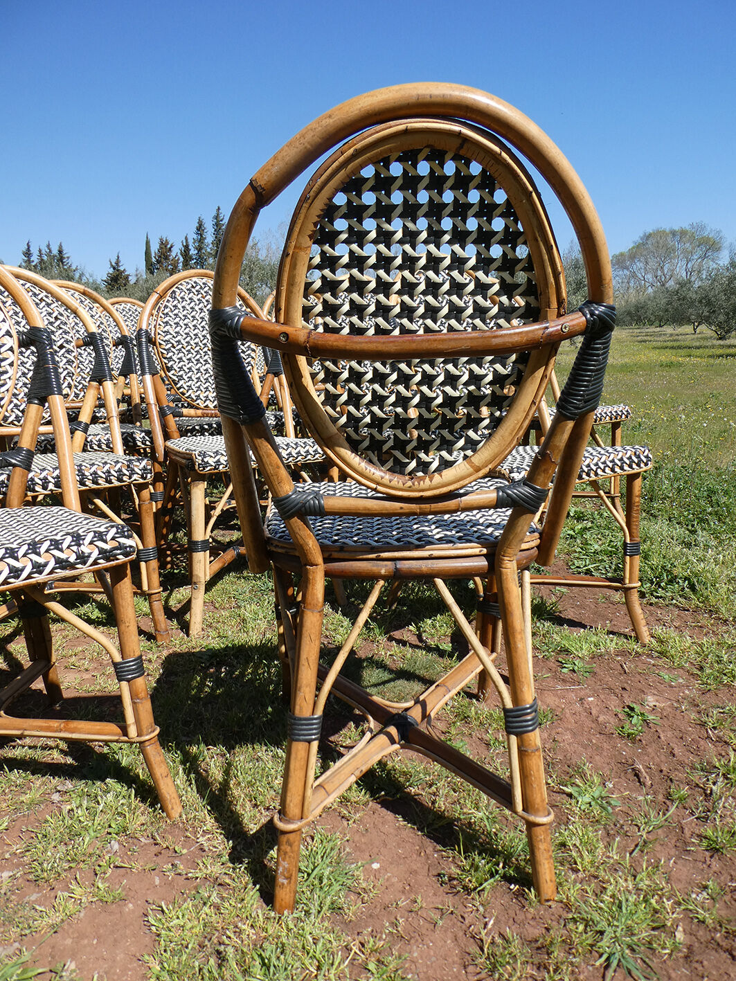 Set of 6 chairs Bistro terrace type Paris in rattan & braiding