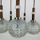 Scandinavian suspension cascade, 5 moulded glass globes and teak, 1960s