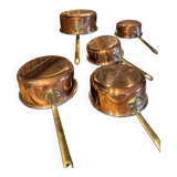 Set of 5 copper saucepans