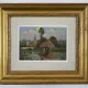 Washerwoman at the washhouse - Old oil painting signed Gilbert