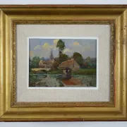 Washerwoman at the washhouse - Old oil painting signed Gilbert