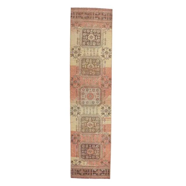 1970s Vintage Turkish Hand-Knotted Floral Runner 84x358