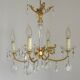 Mid-century brass, glass, and crystal chandelier with 4 lights 5099