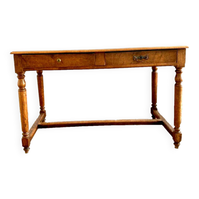 Bureau plat de style Louis XVI en chêne massif XIX siècle